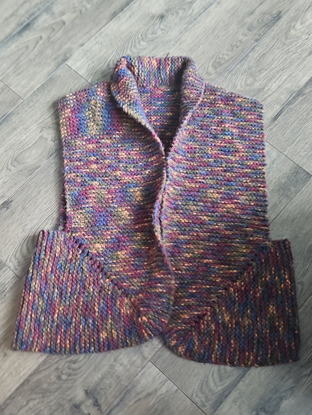 Handmade Multicolor Vest Collar Knit Sweater Women Large Boho